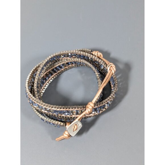 Nakamol Triple Wrap Bracelet Glass Bead Brown Leather 22" - Picture 4 of 7